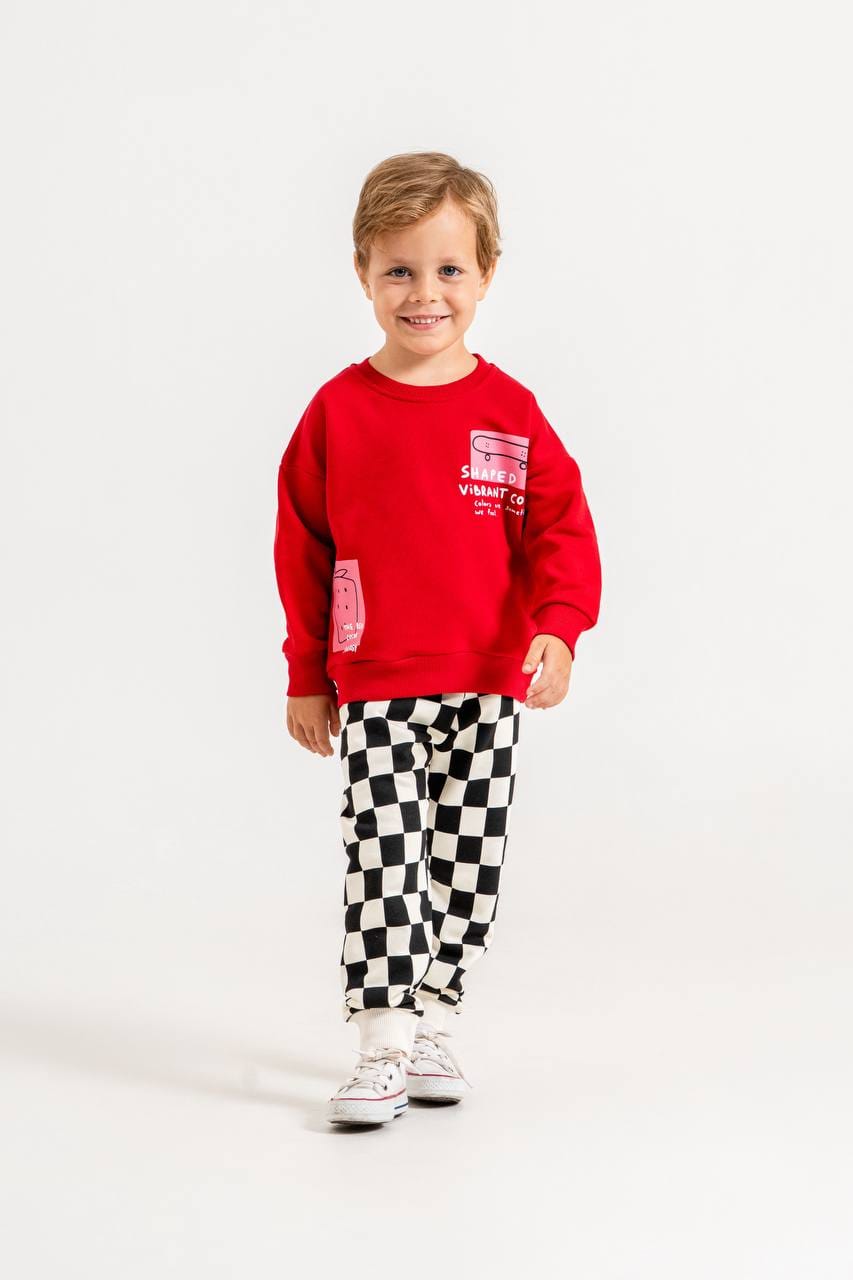 Skate Print Sweatshirt and Pants Set - 3 Thread Cotton