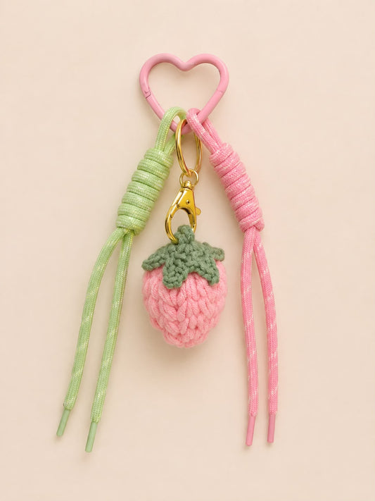 Hand Knitted Strawberry Bag Charm