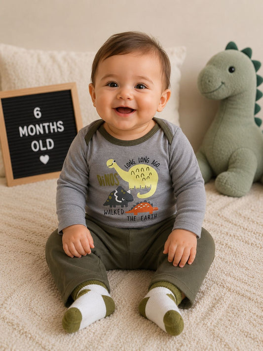 Baby set - body + pants + socks dino print