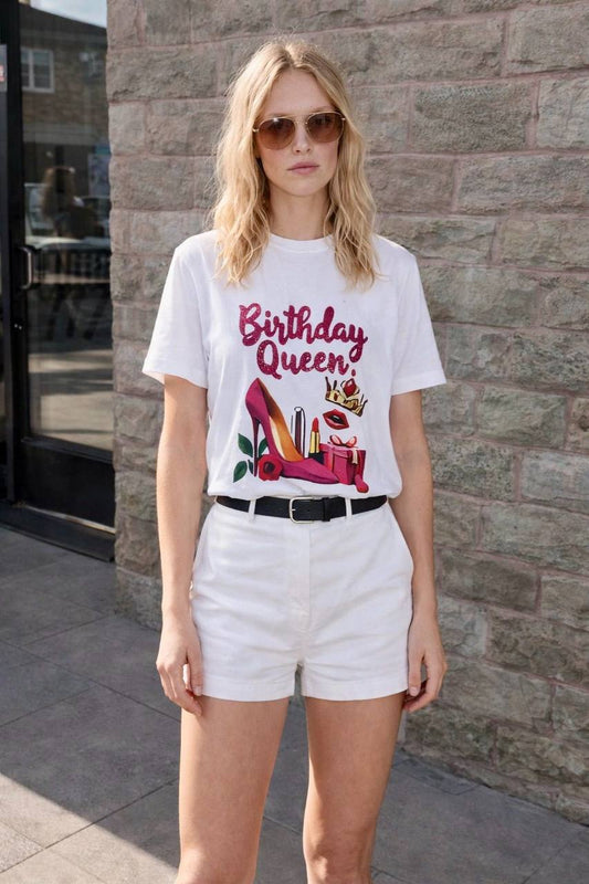 White "Birthday Queen" Graphic T-shirt