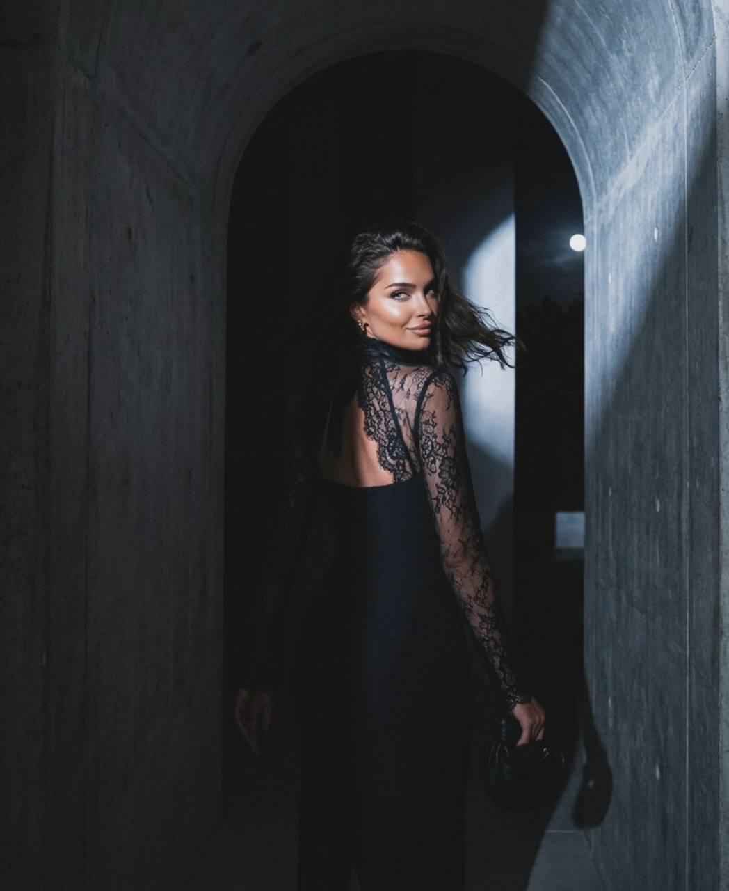 Long Sleeve Lace Mock-Neck Evening Maxi Dress