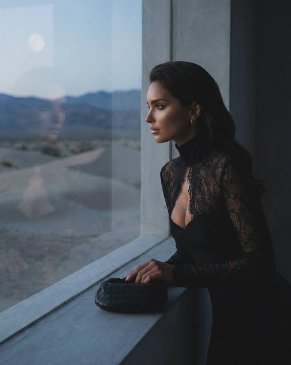 Long Sleeve Lace Mock-Neck Evening Maxi Dress