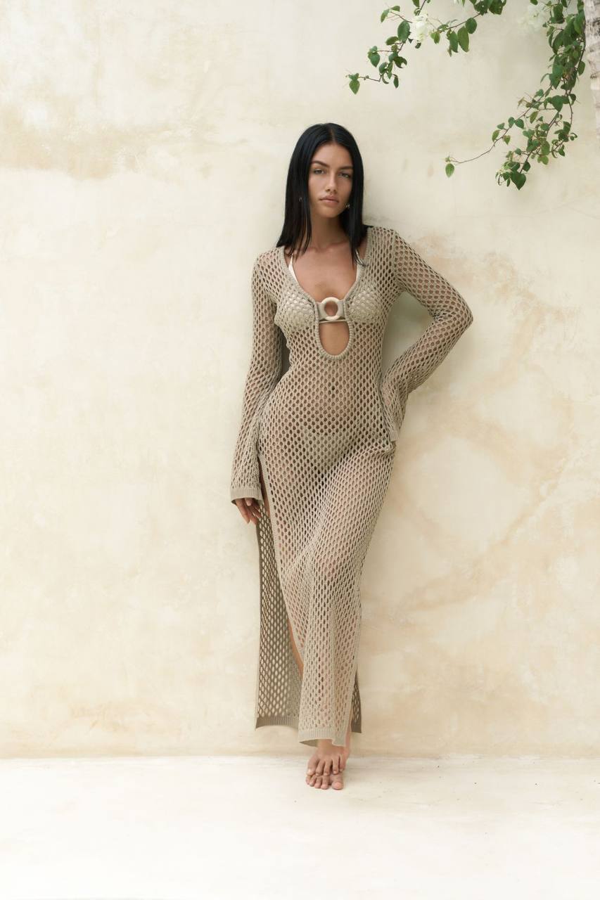 Crochet-Style Ring Detail Cover-up Maxi Dress