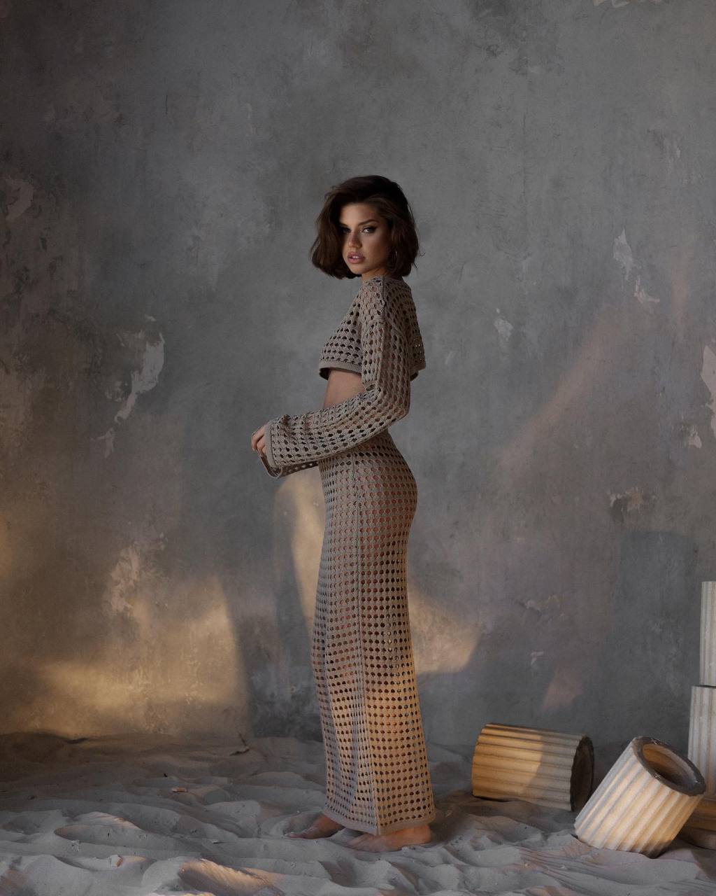 Beach Cover-up Crochet Knit Crop Top and Maxi Skirt