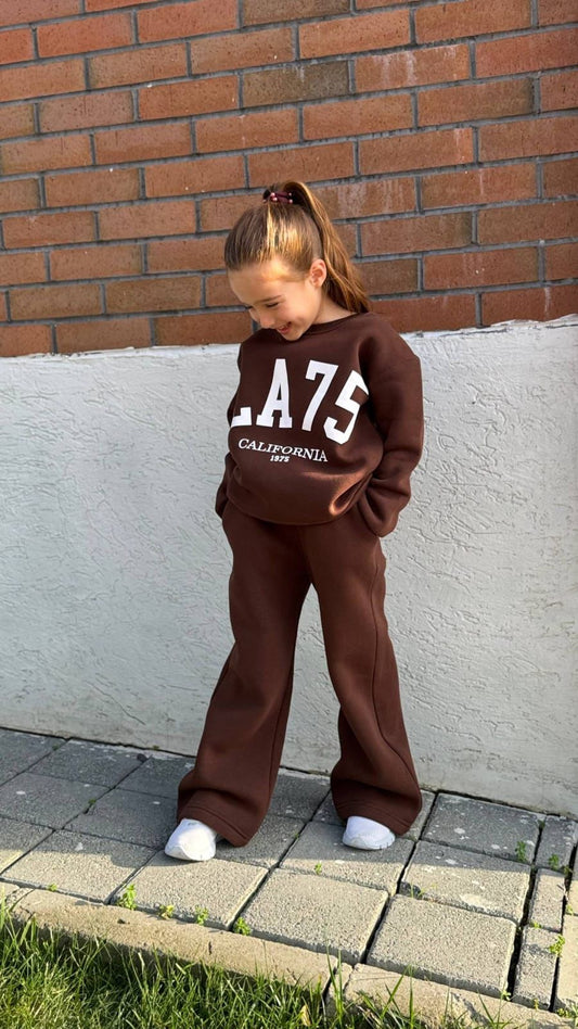 Chocolate Brown "California 1975" Fleeced Sweater and Pants Set
