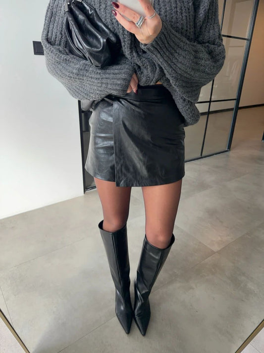 Leather Skort Black women clubwear