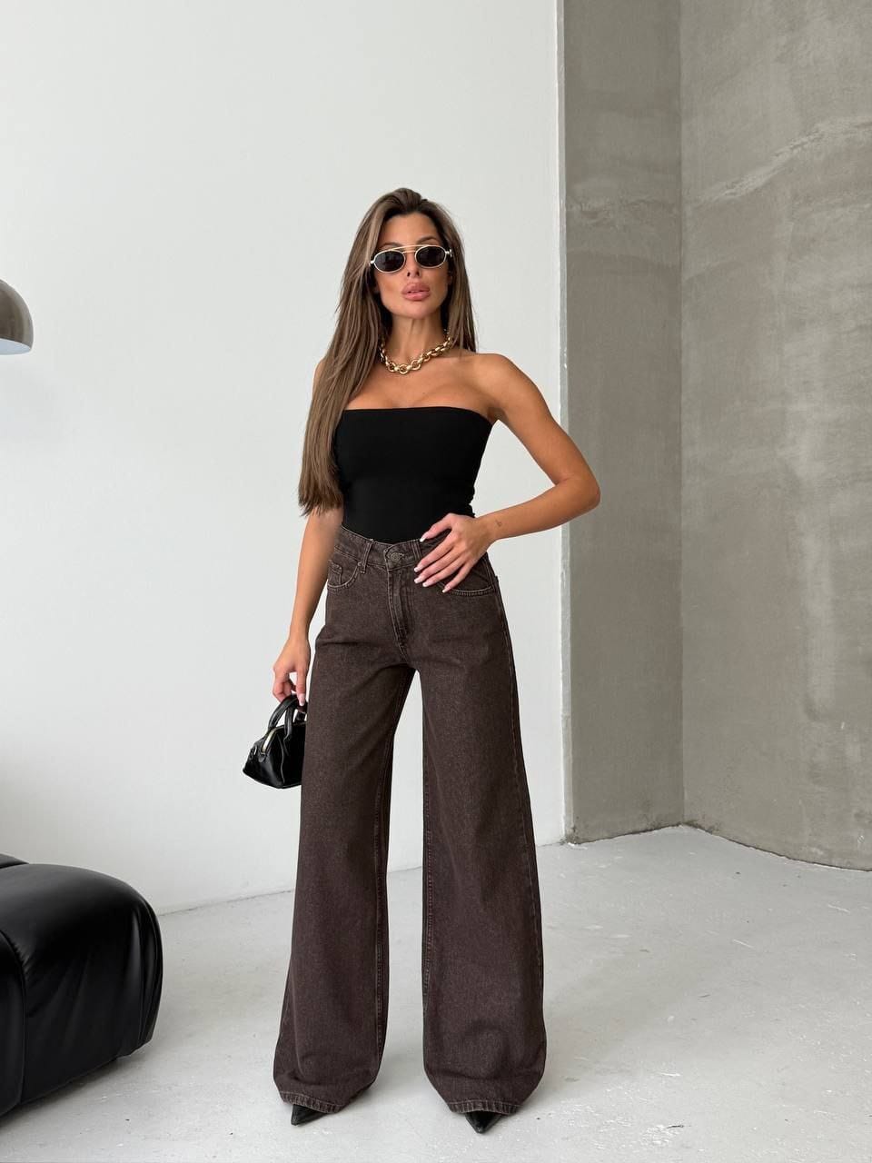 High Rise Wide Leg loose Brown Jeans