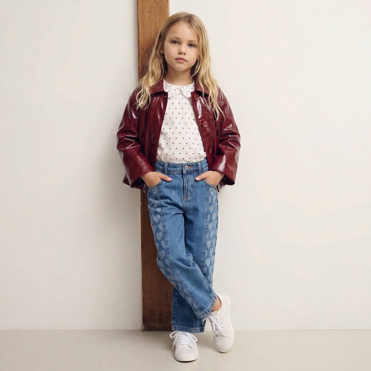 Burgundy Girls Leather Jacket
