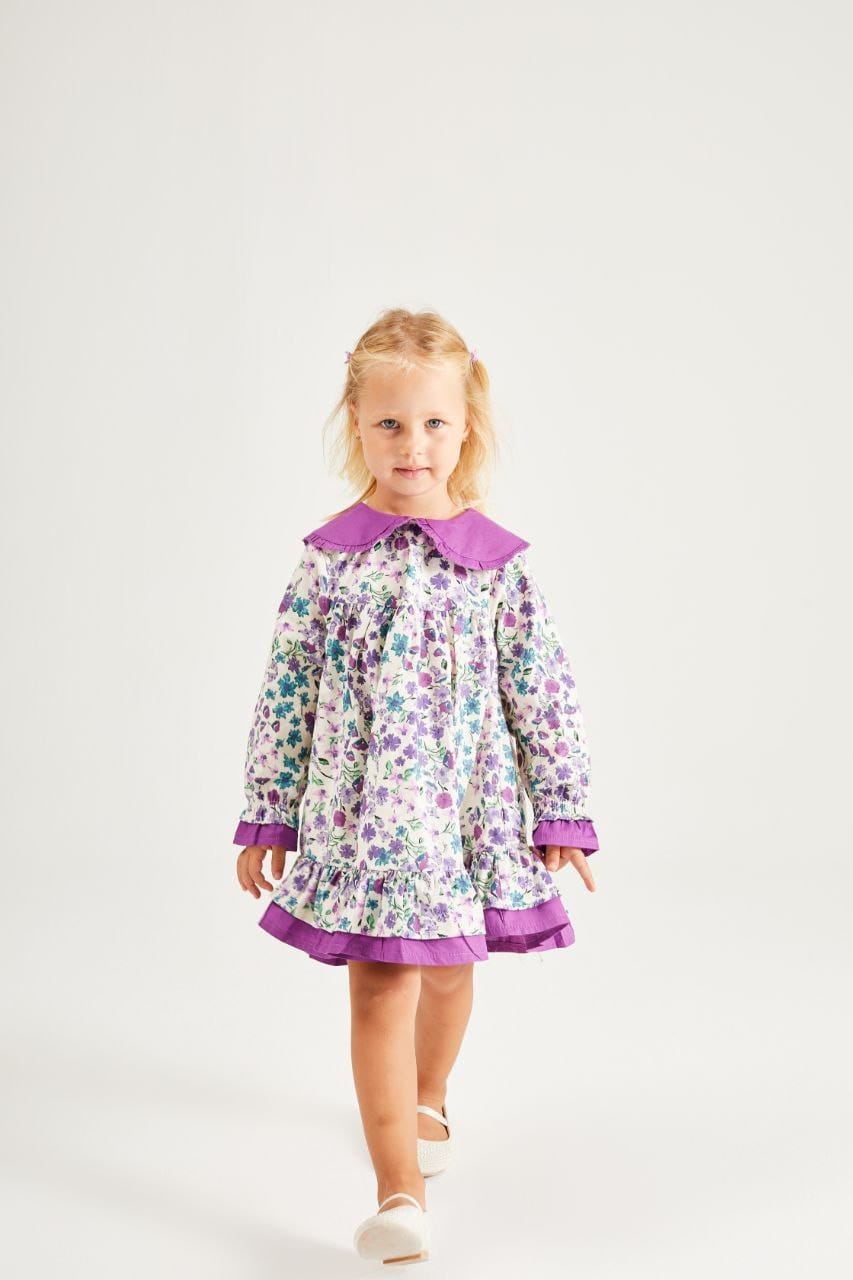 Purple floral dress with ruffles