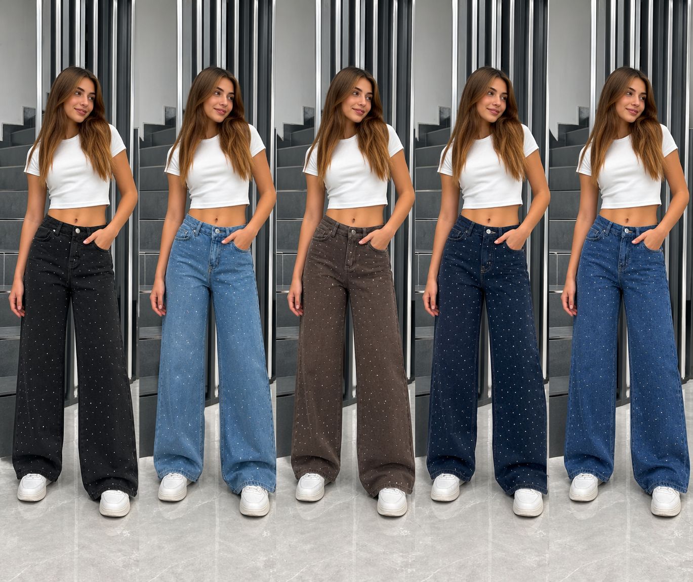Relaxed Fit Jeans with Crystals for teenage girls