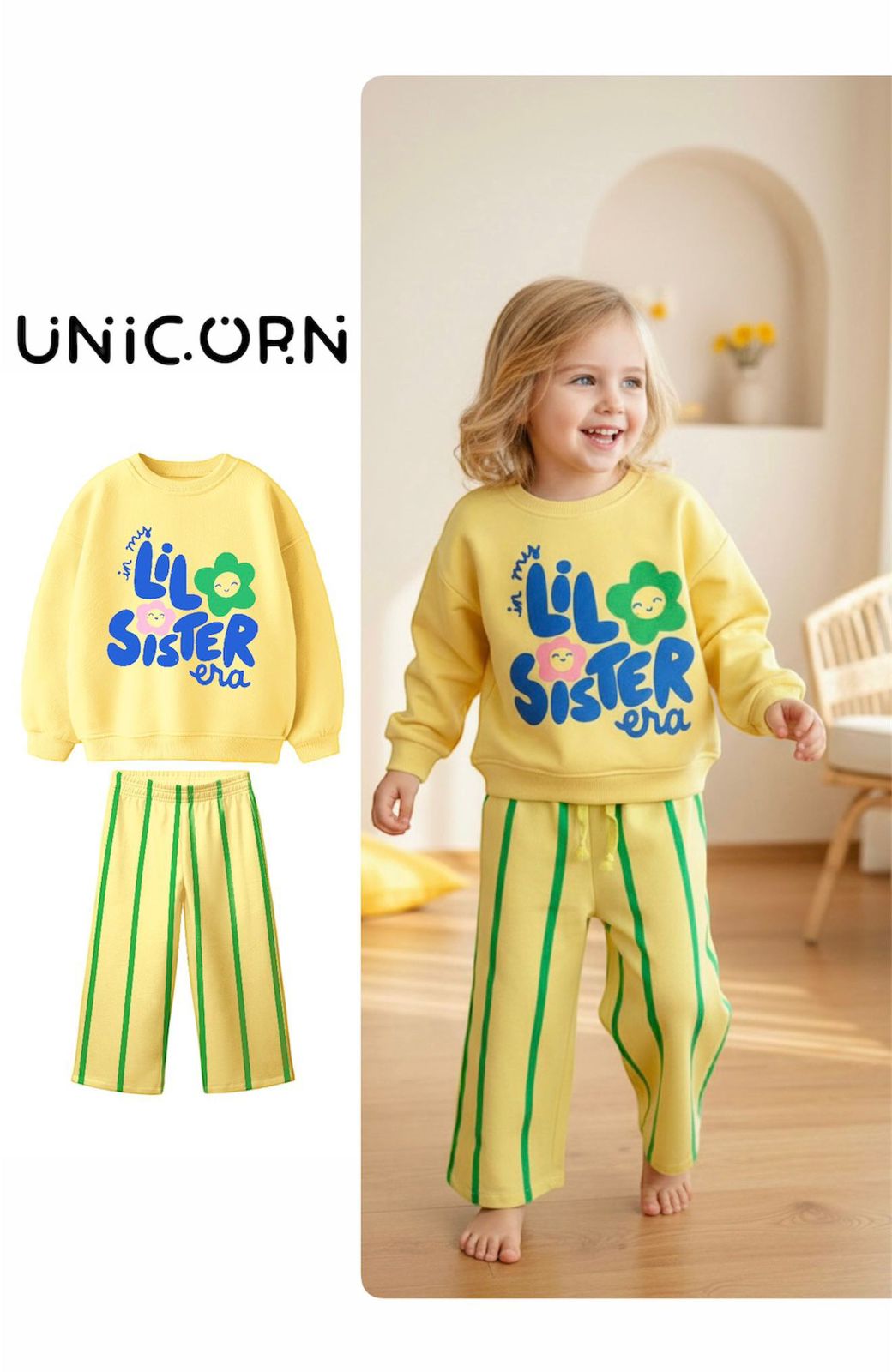 Lil Sister Era: Cozy Yellow Sweater & Striped Pant Set