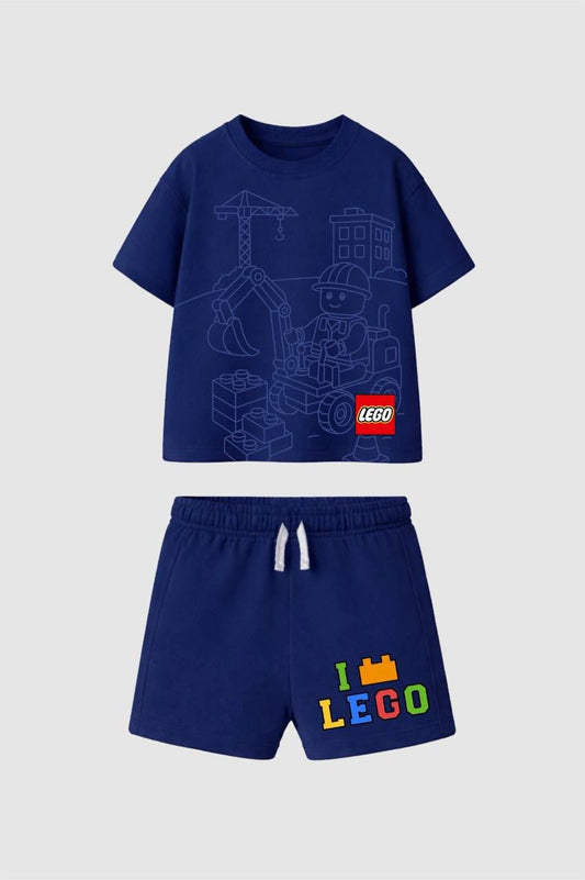 Boys' Navy-blue LEGO Themed Short Set with a Graphic T-shirt and Shorts