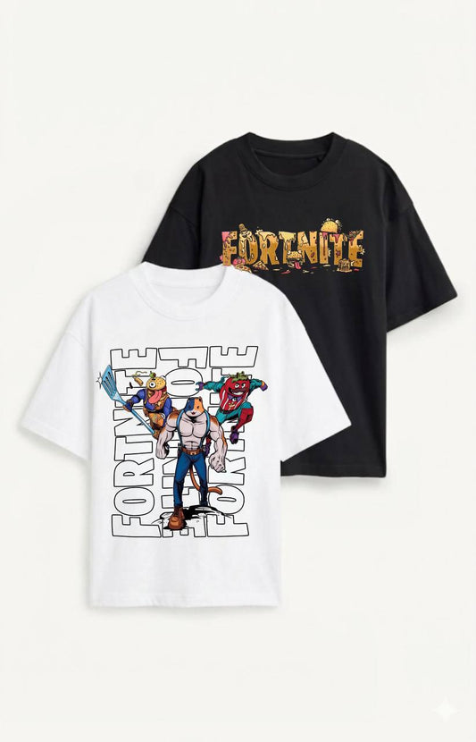White and Black Graphic Fortnite Merchandise T-shirt