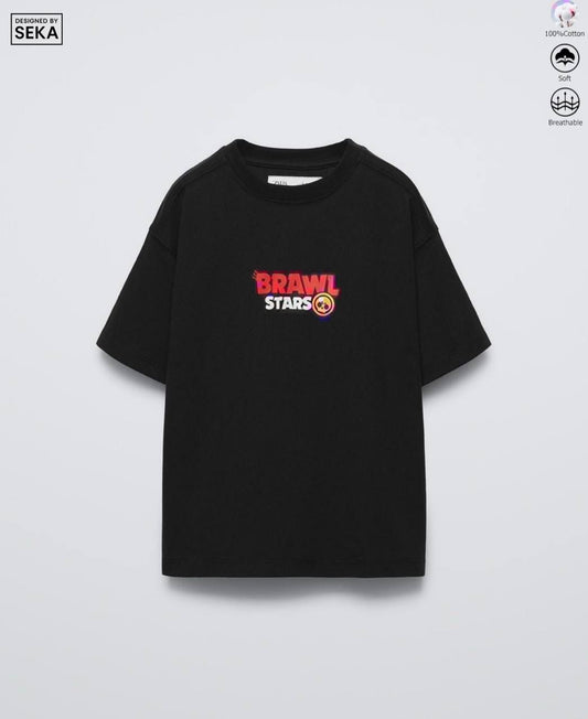Black Brawl Stars Branded T-shirt Featuring a "Rare Brawler" Graphic Character El Primo on the Back