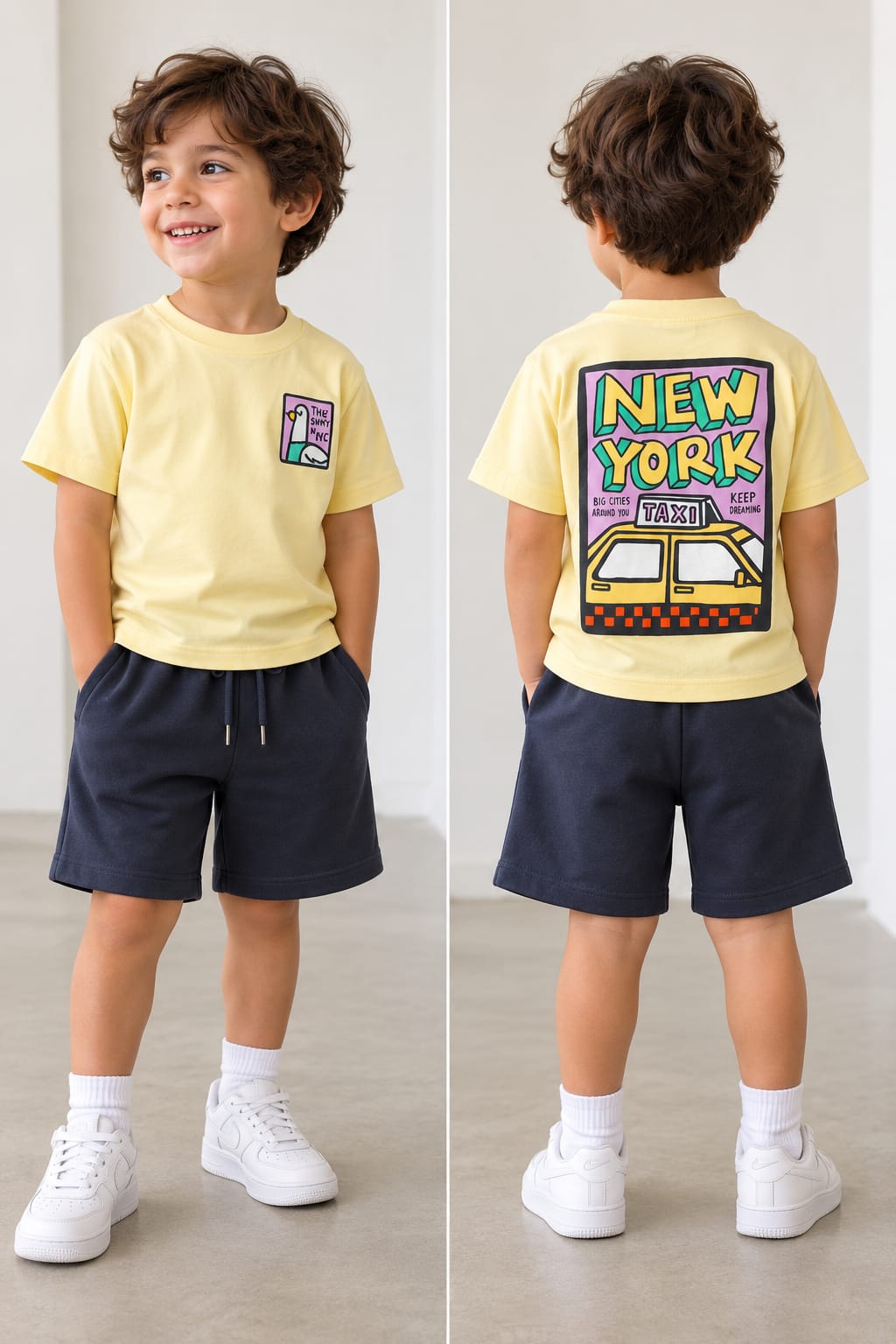 Kids New York Taxi T-Shirt & Navy Shorts Set