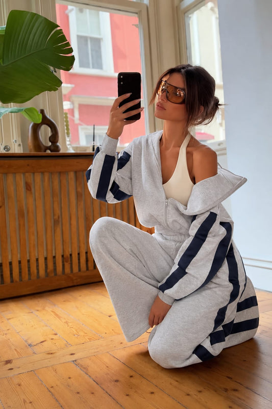 Gray Contrast-Stripe Tracksuit