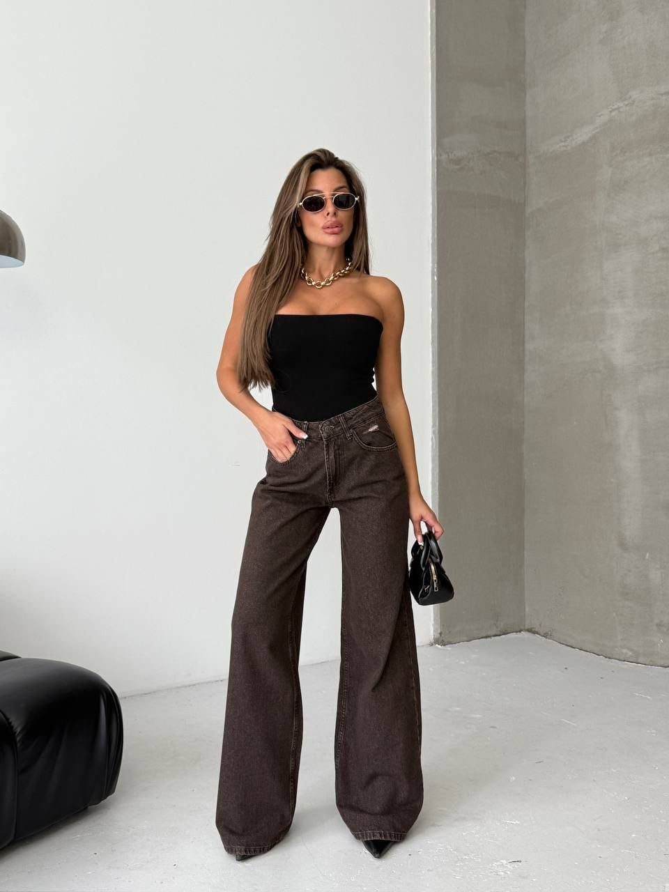 High Rise Wide Leg loose Brown Jeans