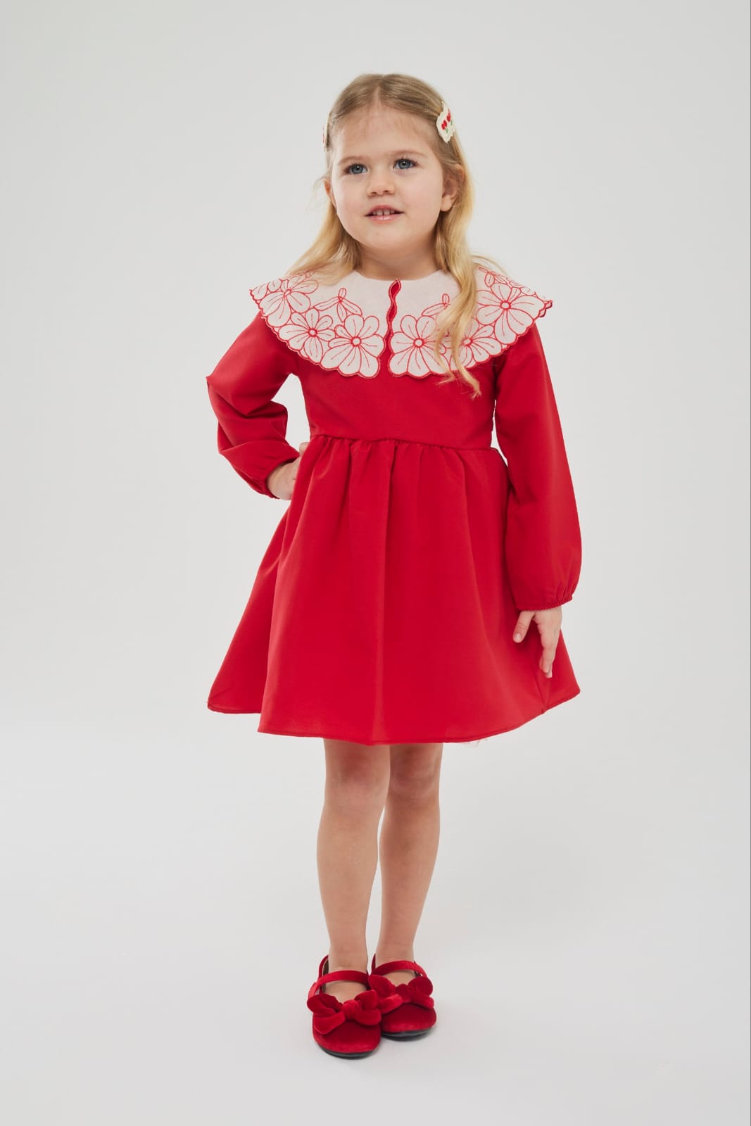 Red dress with white collar