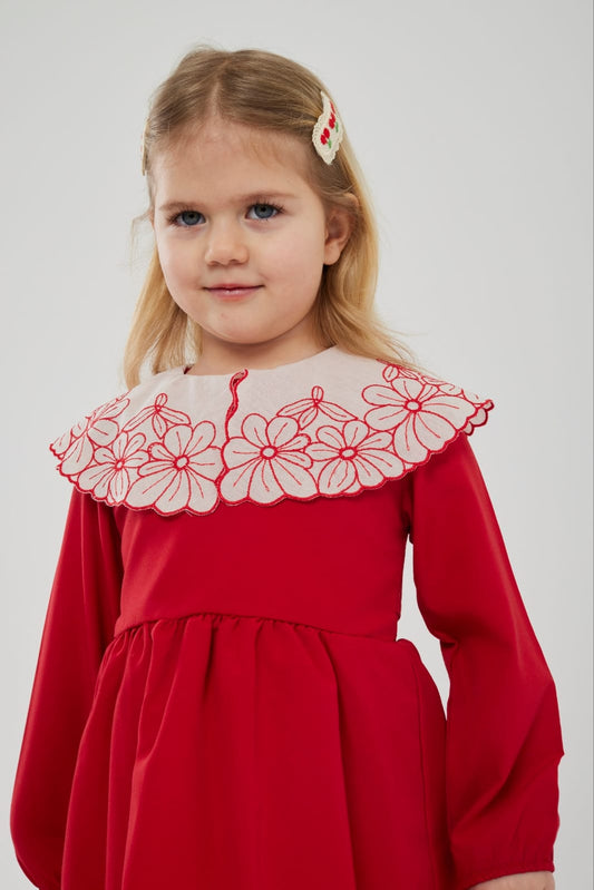 Red dress with white collar