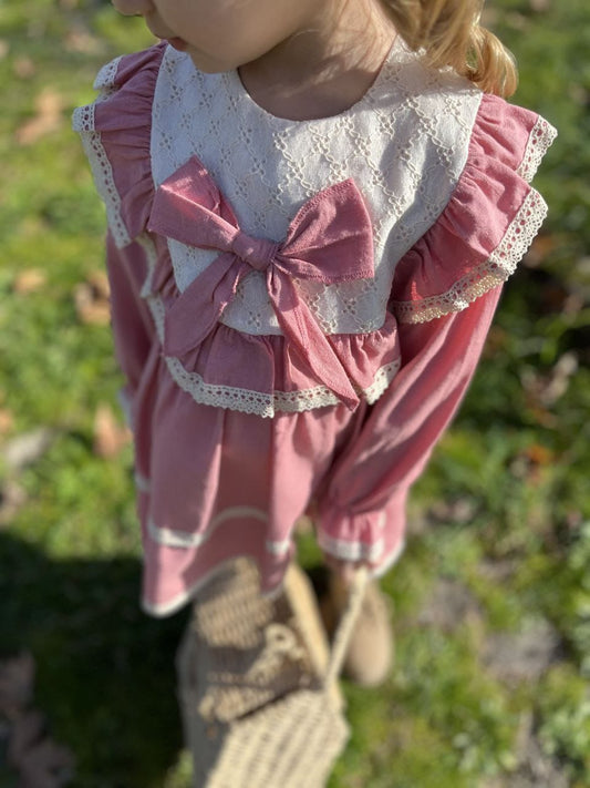 Bois de Rose Dress with Beige Ruffles - Girls 2 to 8