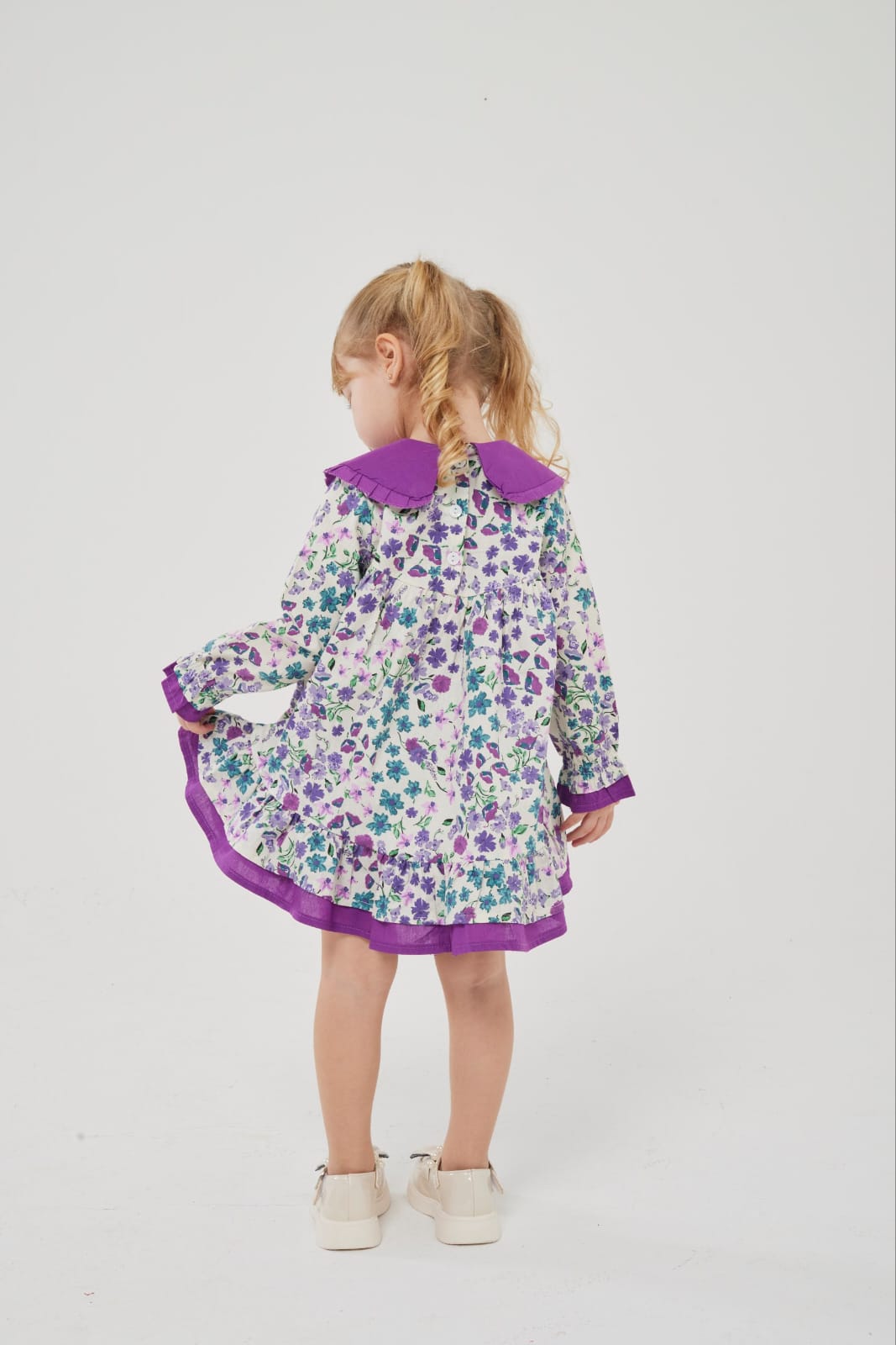 Purple floral dress with ruffles