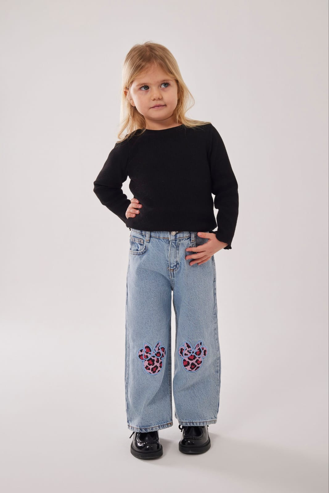 Embroidered detail wide leg Girls Jeans - Minnie Mouse