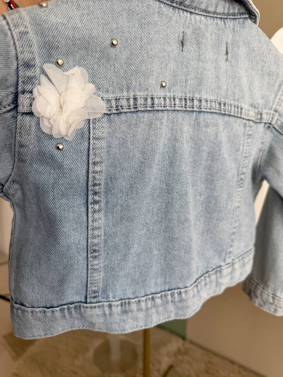 Girls 3 Piece Casual Jeans Set - Denim with White flowers