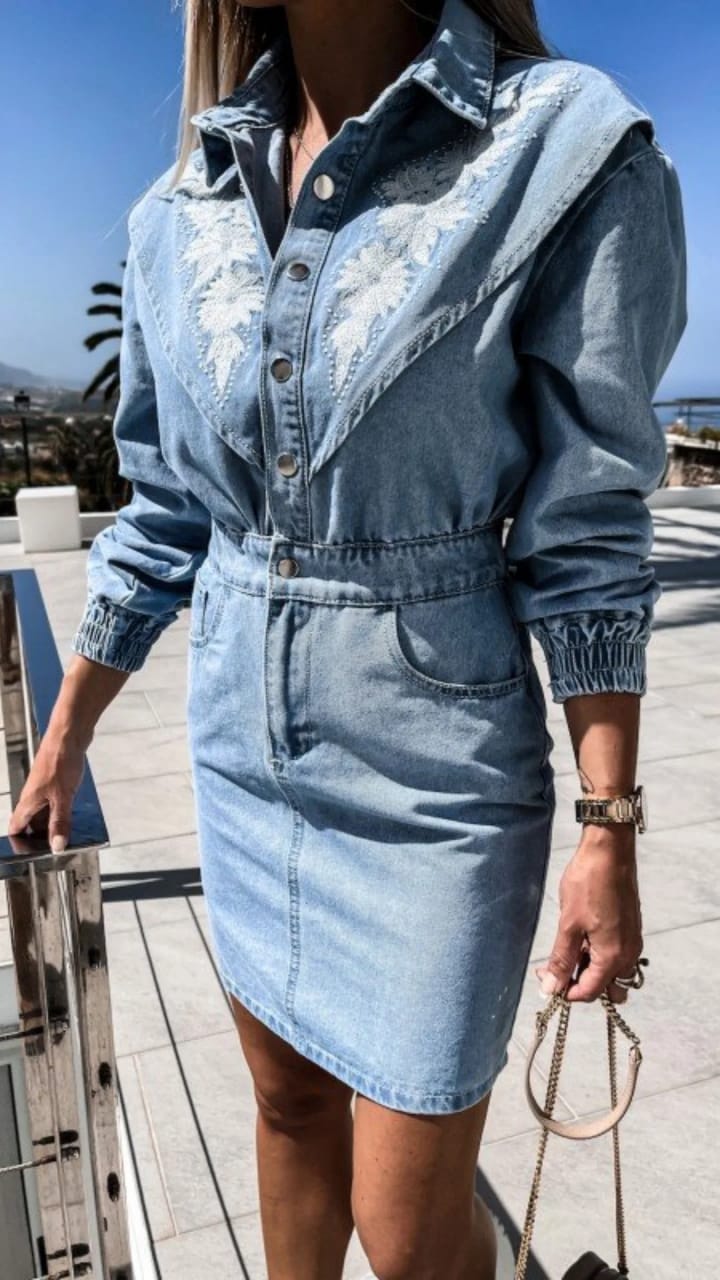 Zip- Button Up Denim Dress