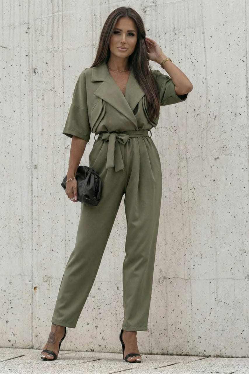 Collar Front Belted Jumpsuit