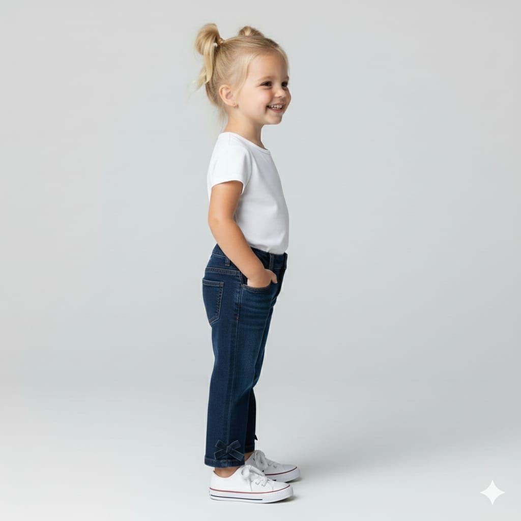 Girls’ Dark Wash Wide-Leg Denim with Bow Detail