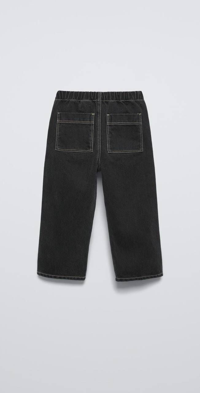 Black Denim Relaxed Pants with Utility Buckle