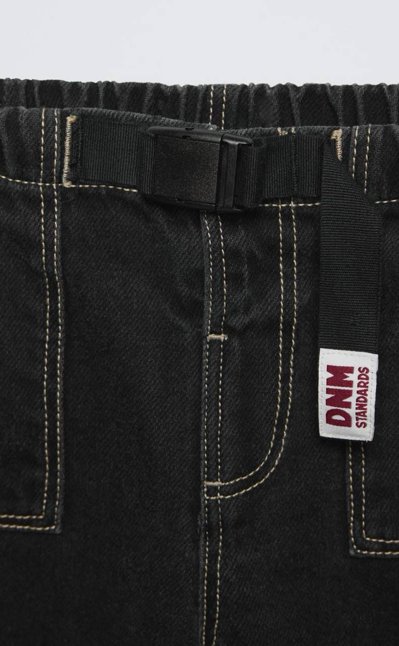 Black Denim Relaxed Pants with Utility Buckle