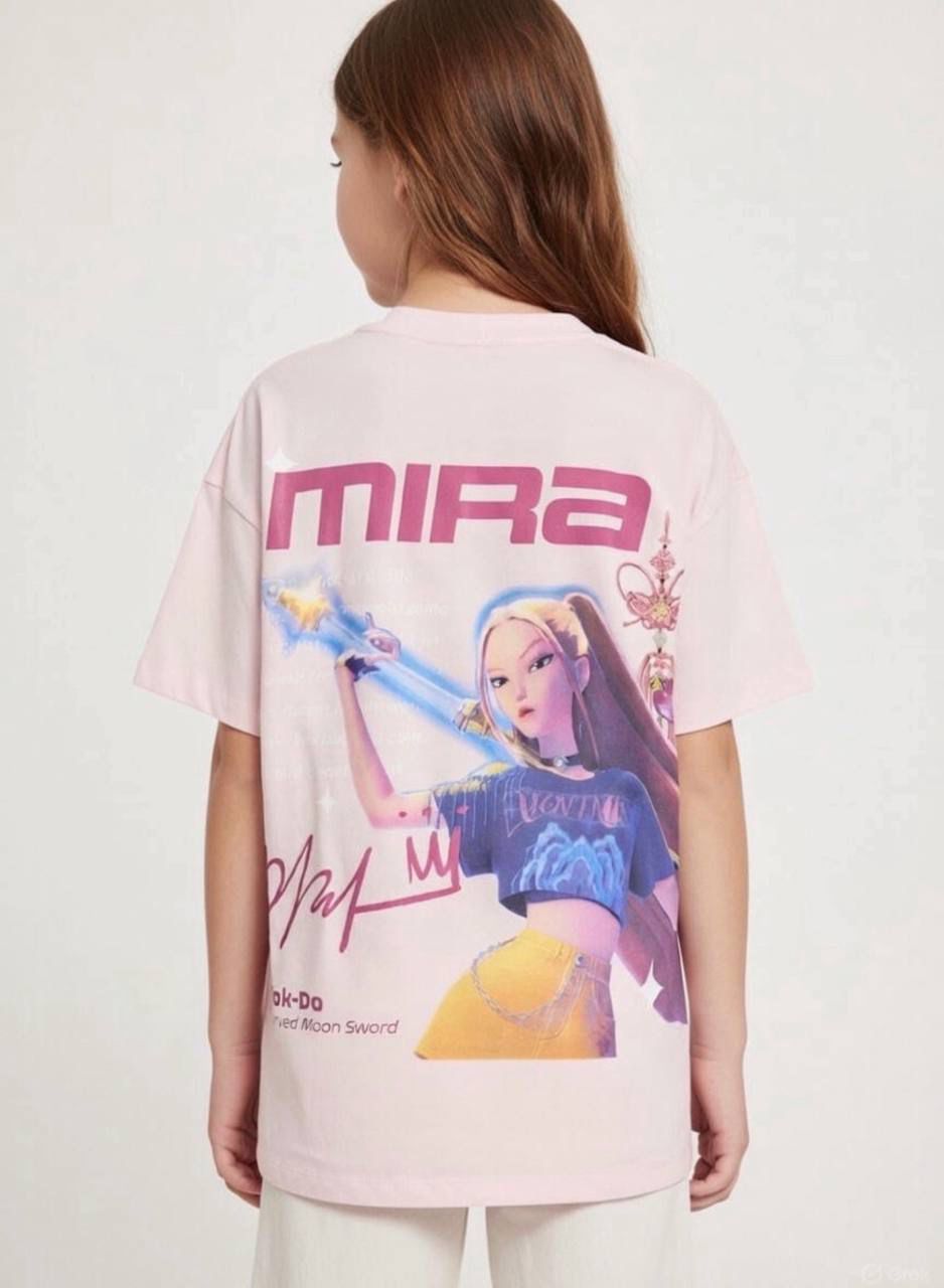 K-Pop Demon Hunters Mira Character Graphic Oversized Pink T-shirt