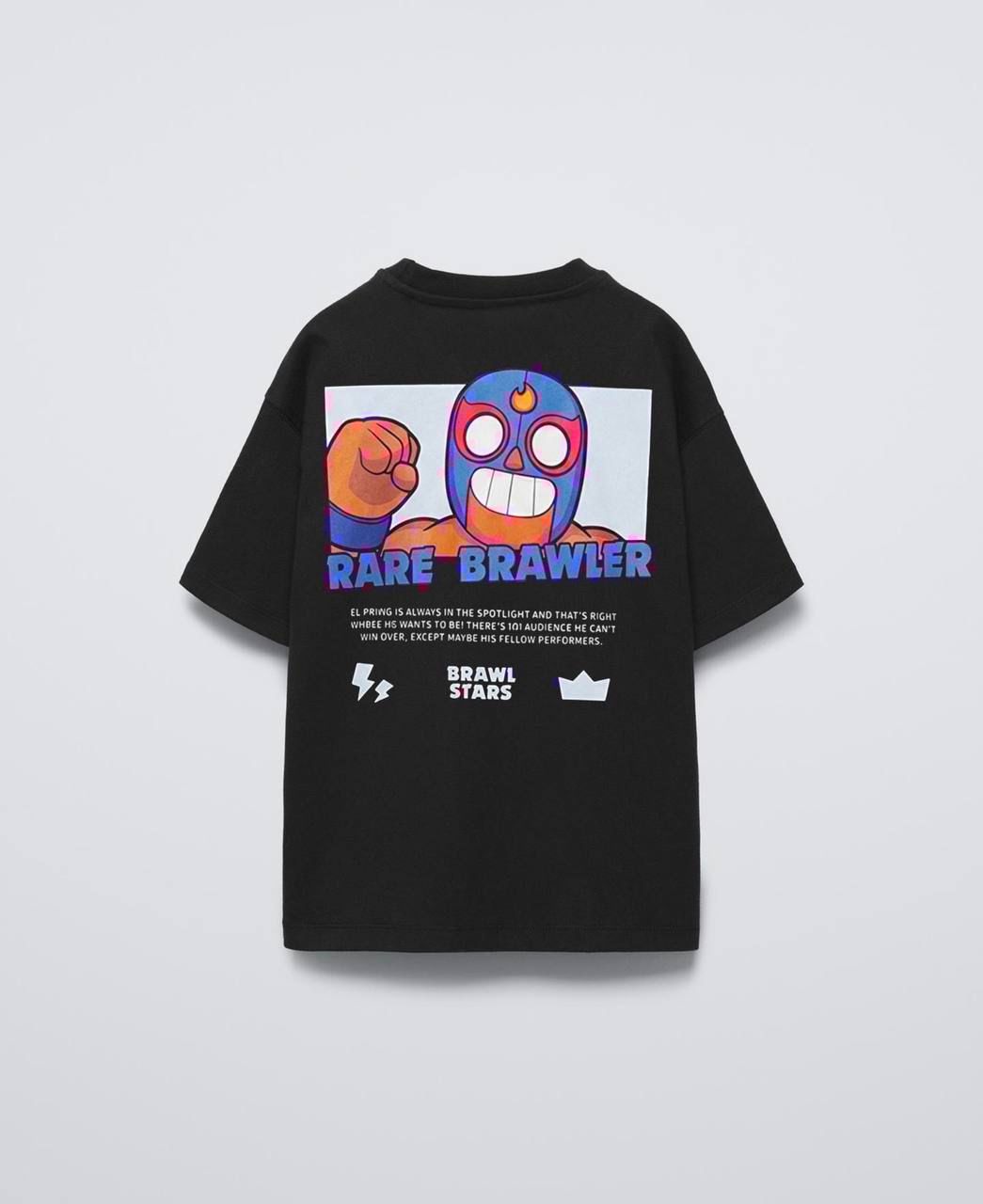 Black Brawl Stars Branded T-shirt Featuring a "Rare Brawler" Graphic Character El Primo on the Back