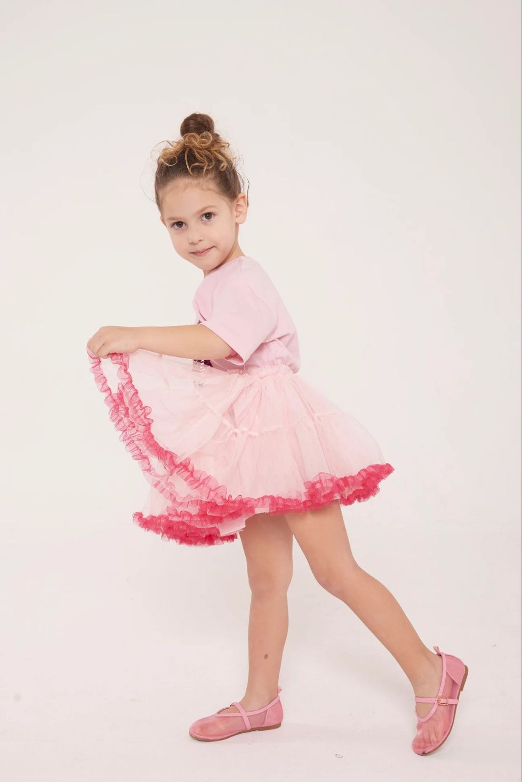 Pinkito Kids Sequined Butterfly T-shirt and Pink Ruffled Tutu Skirt Sets