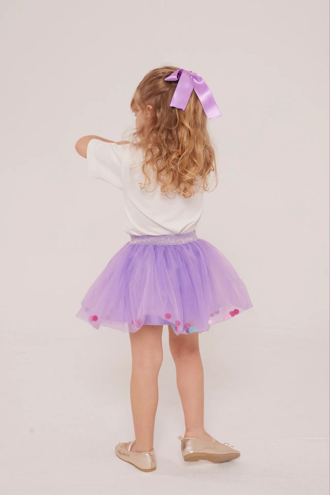 Pom-Pom Tutu Skirt and T-shirt set with a heart detail and Bow Hair Clip