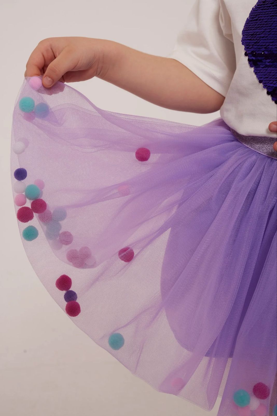 Pom-Pom Tutu Skirt and T-shirt set with a heart detail and Bow Hair Clip