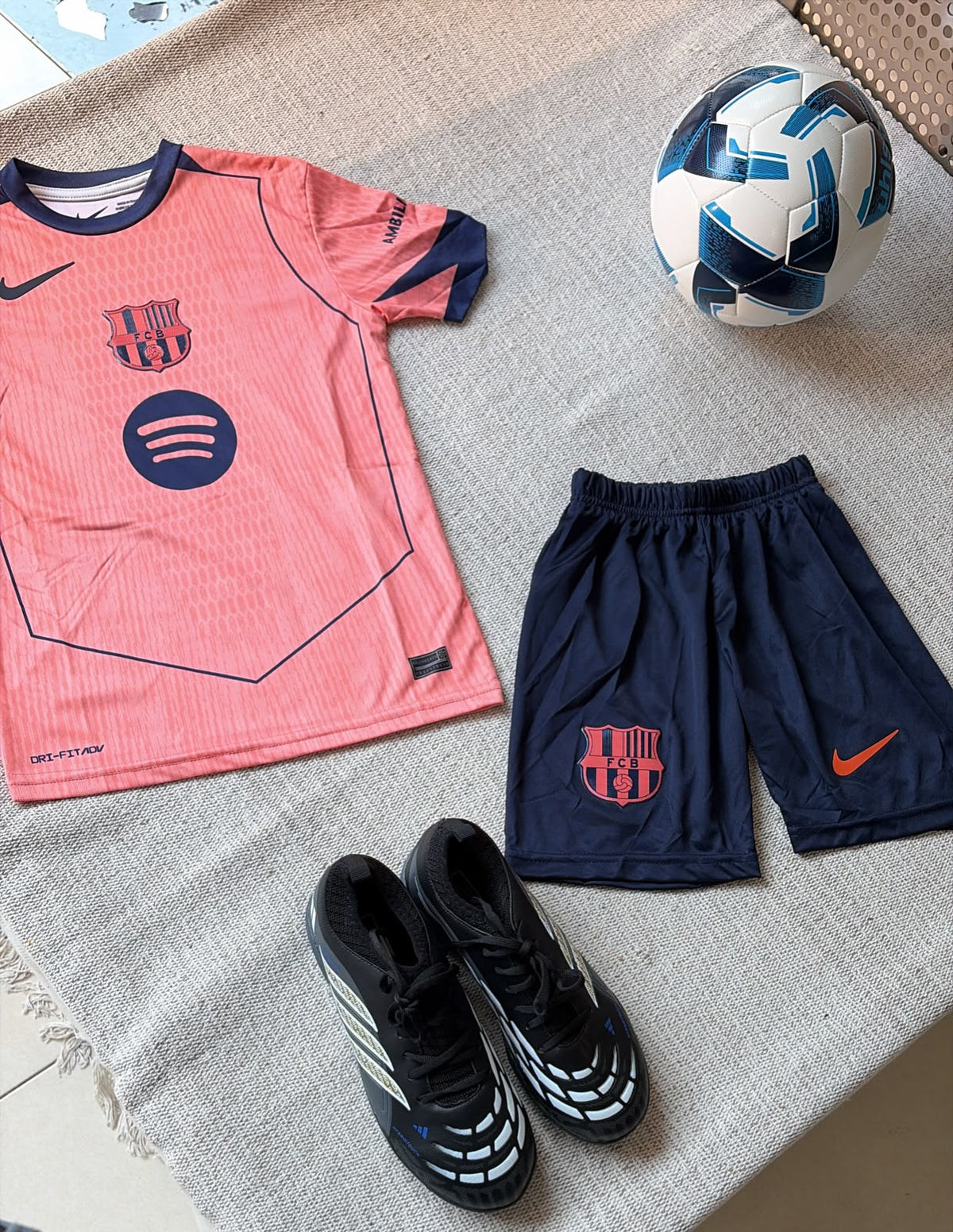 Coral & Navy Football Jersey & Shorts Set