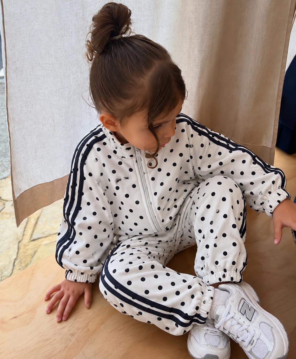 Girls' White Polka Dot Tracksuit Set