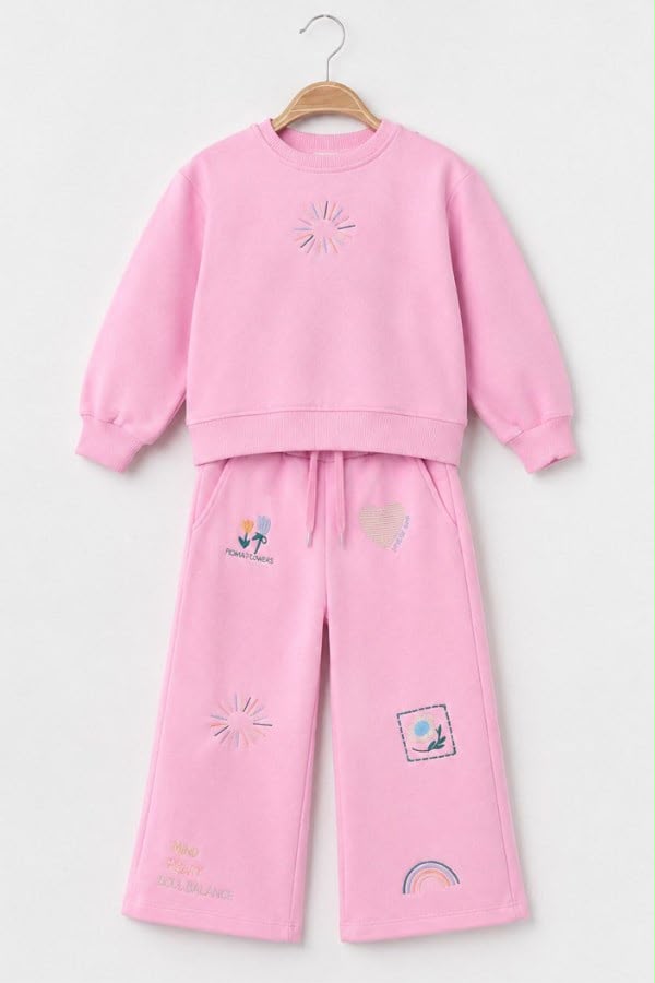 Girls' Pink Graphic Sweatshirt & Wide-Leg Pants 2-Piece Set