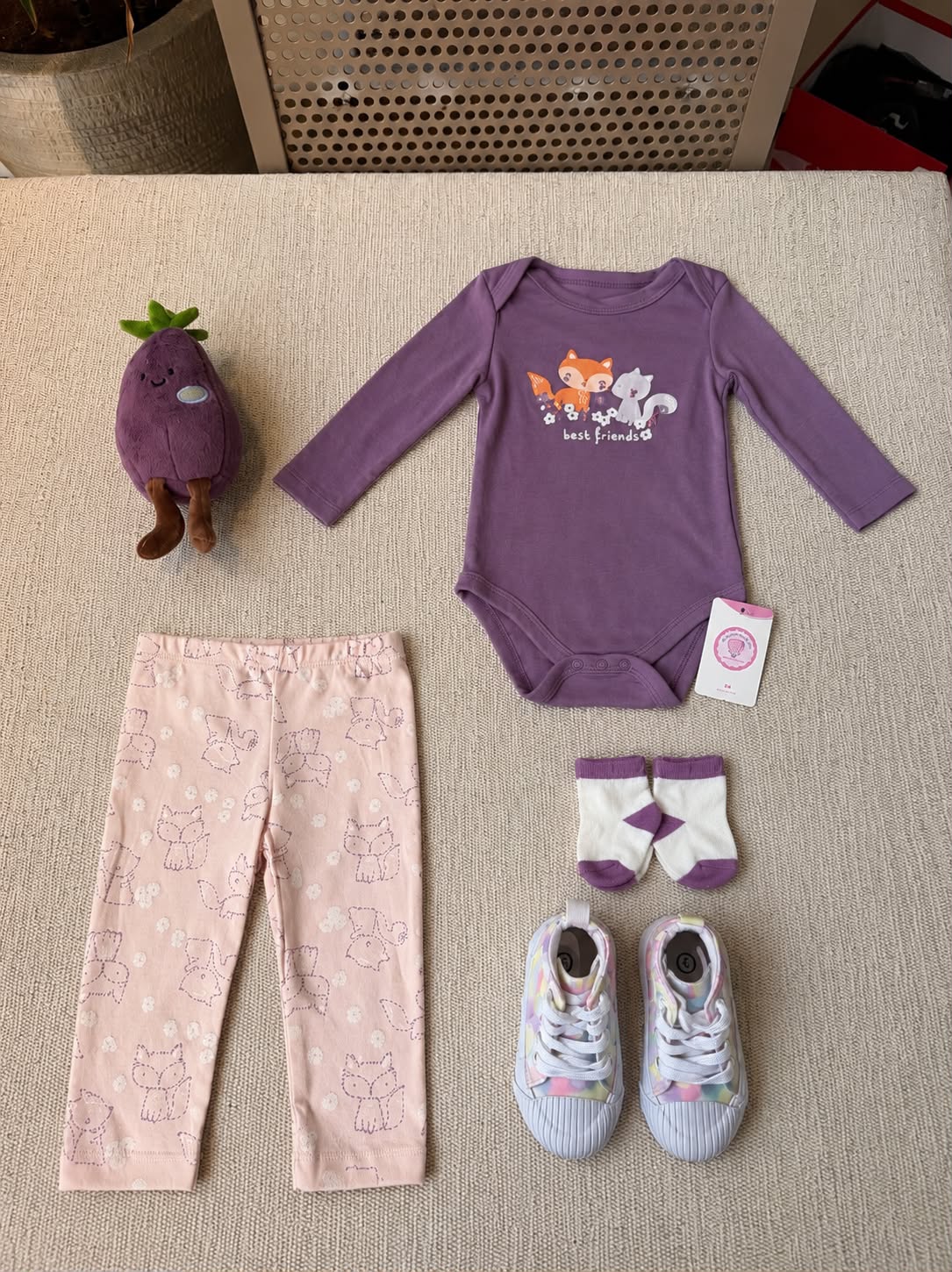 Original purple bodysuit and pink pants baby outfit photo