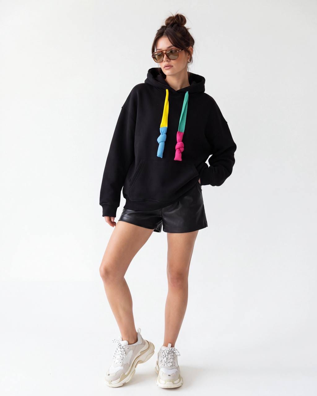 Women’s Black Hoodie with Colorful Drawstrings