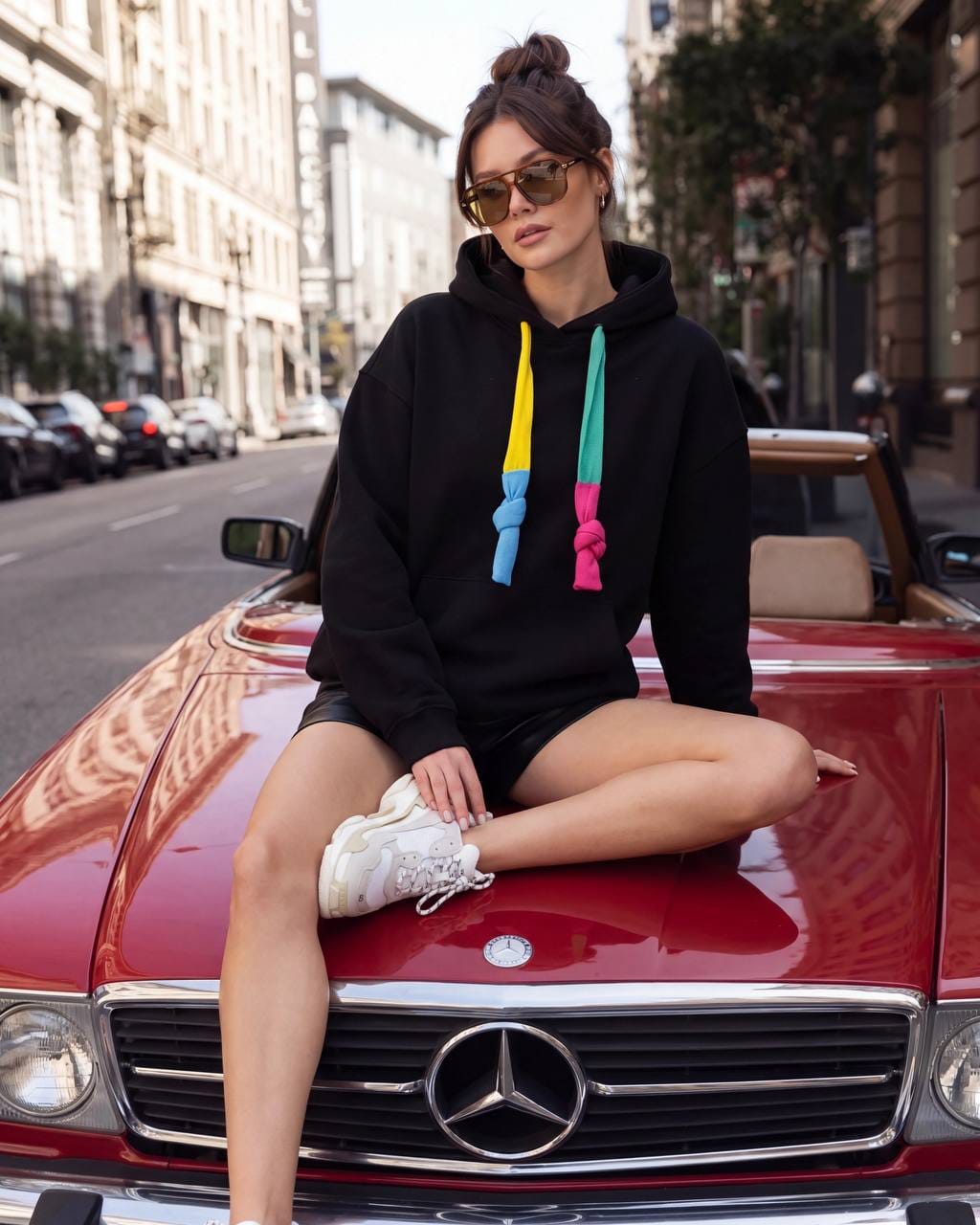 Women’s Black Hoodie with Colorful Drawstrings