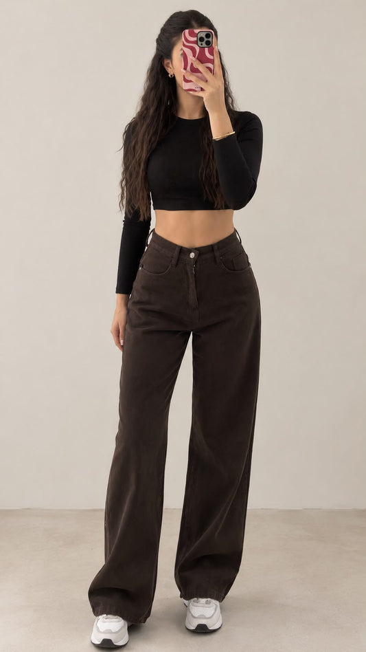 Dark Brown Wide-Leg Pants