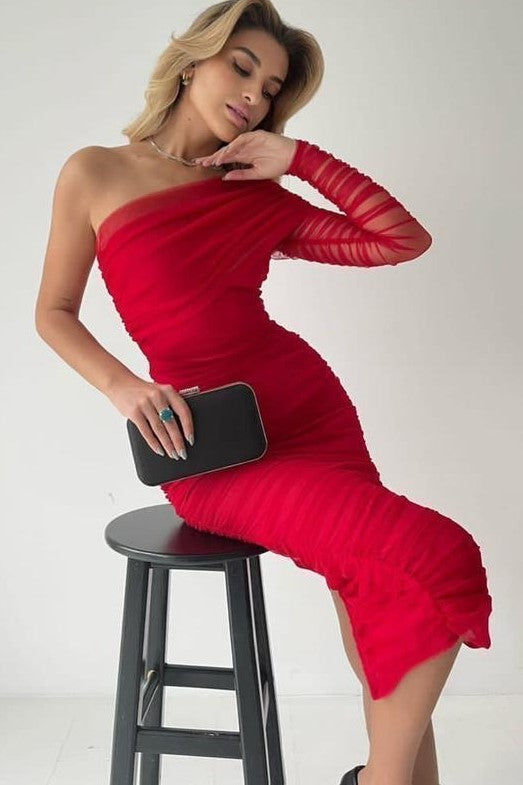 One Shoulder Ruched Bodycon Dress image 1