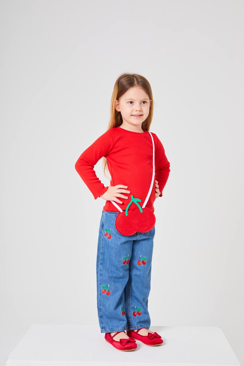 Girls set Jeans and top with cherry bag image 3