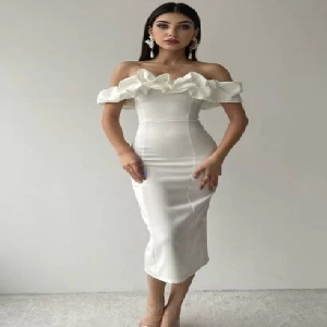 Off shoulder pencil dress- White image 0