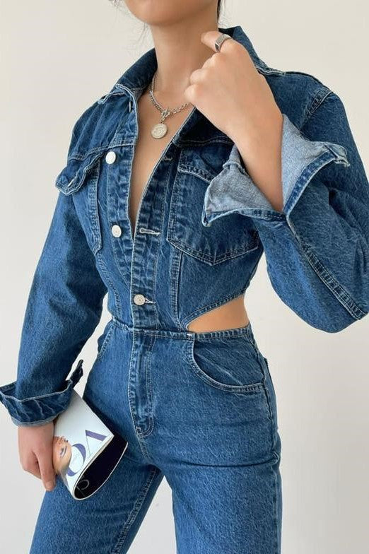 Cut Out Denim Jumpsuit image 1