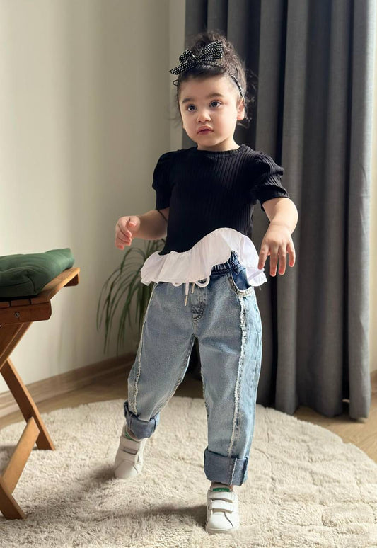 Girl's Set - Jeans and black top with ruffles image 0