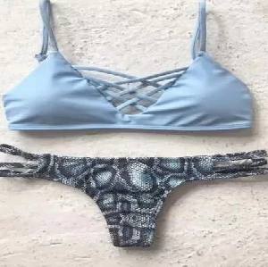 Light Blue Printed Spaghetti Strap Bikini Set image 0